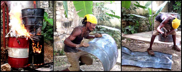 making Haitian steel drum metal art wall decor - www.haitimetalart.com 